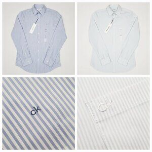 CALVIN KLEIN 2 x Mens Size XS Blue & White Button Up Long Sleeve Slim Fit Shirts